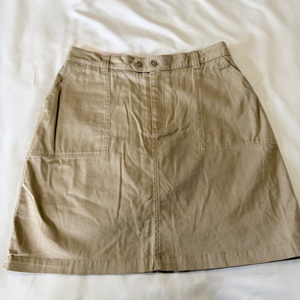 Lands' End Khaki Chino Skort Women 10 Tan Cotton Blend A-Line Skirt with Shorts